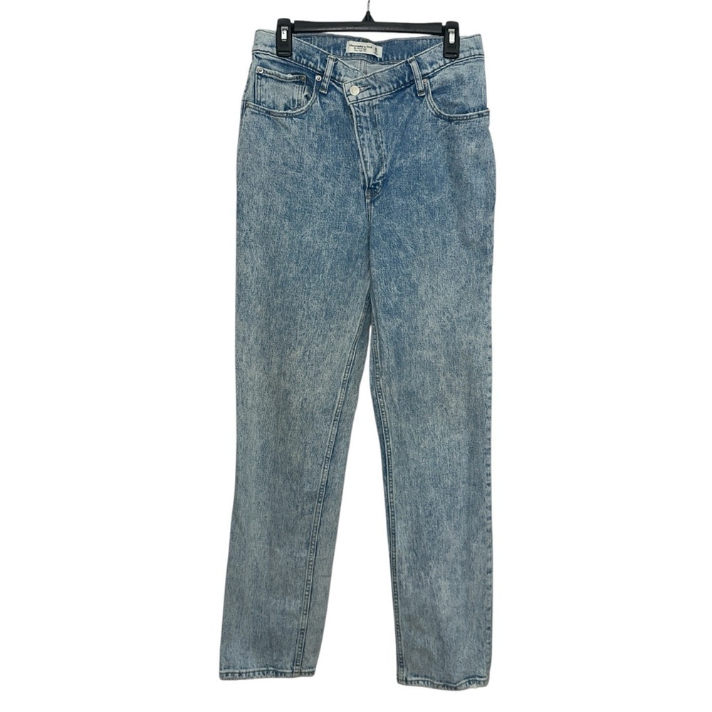 Abercrombie 90s Straight Ultra High Rise Criss Cross Jeans Size 10L Acid Wash